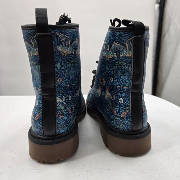 Harlow & Lloyd Combat Boots Womens 8 Blue Bird Print Lug Sole - Picture 7 of 11